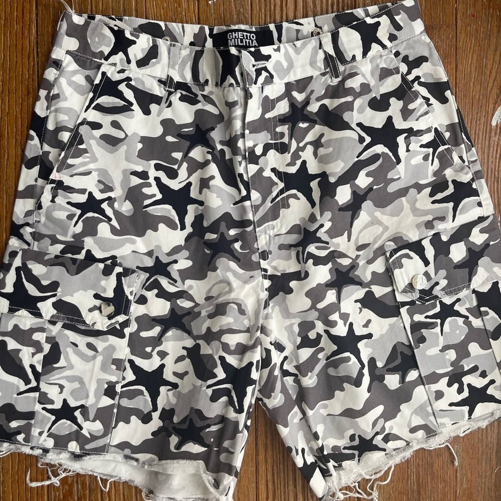 Ghetto Dreams Star Spangled Banner Gray Camo Cargo Shorts